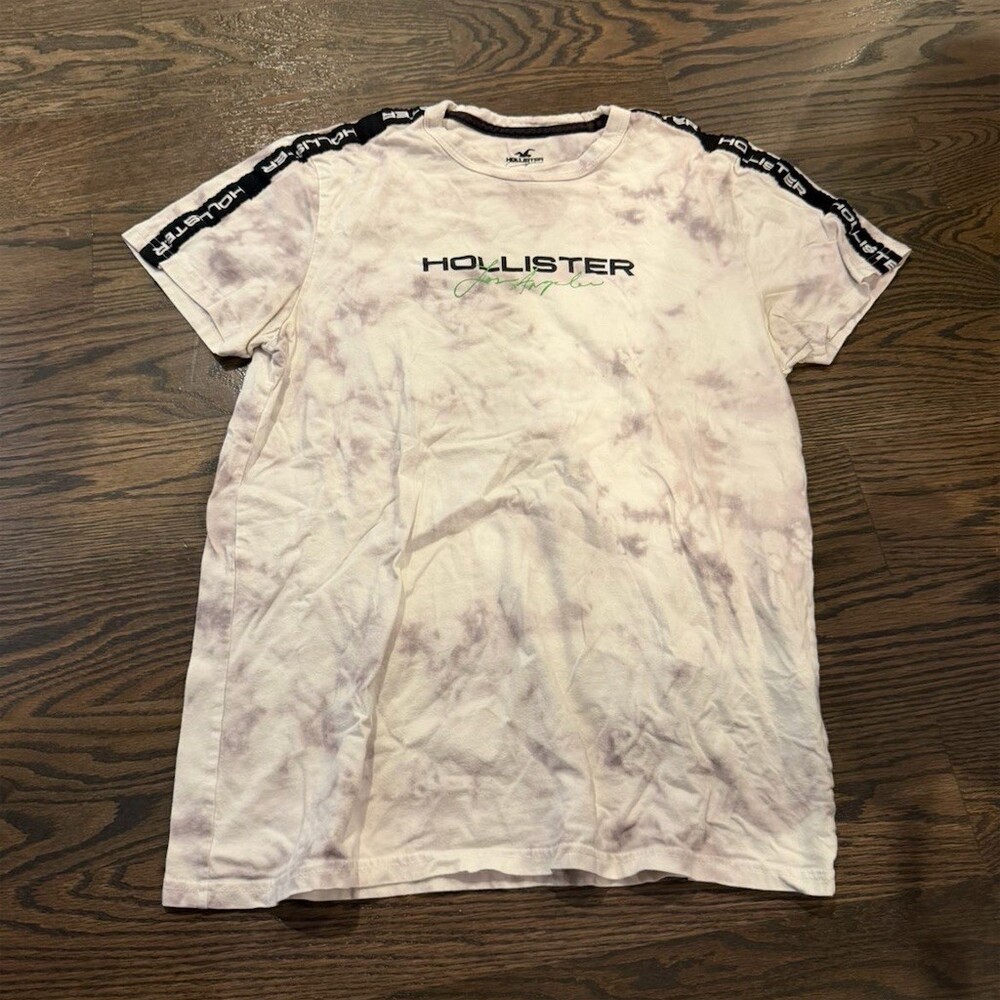 Hollister T-Shirt Mens Size S Gray Tie-Dye Logo Tape Sleeve Crew Neck